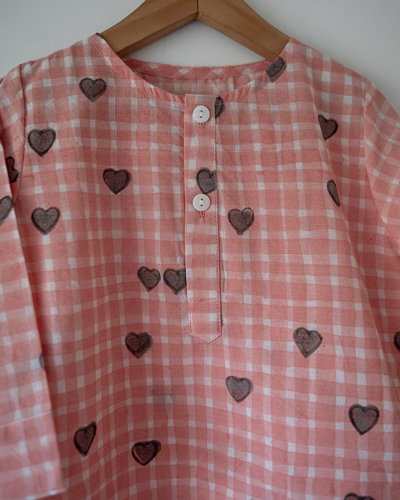 I want to be like Grandpa Kurta Pajama set in Peach Baked with Love print