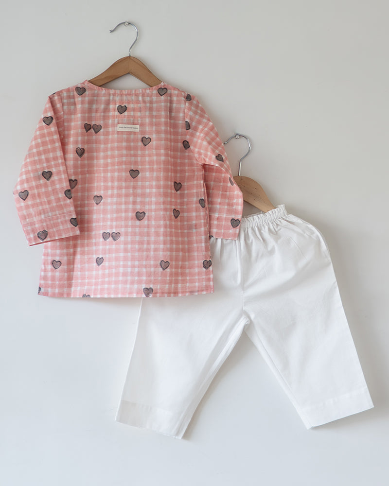 I want to be like Grandpa Kurta Pajama set in Peach Baked with Love print