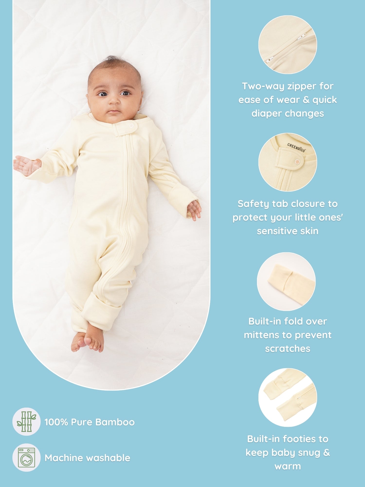 Vanilla Clouds - Infant Organic Bamboo Solid Sleepsuit