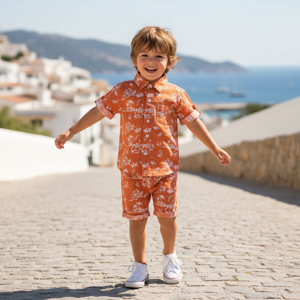 Muslin Shorts Co-ord set- Clay dough- Boys