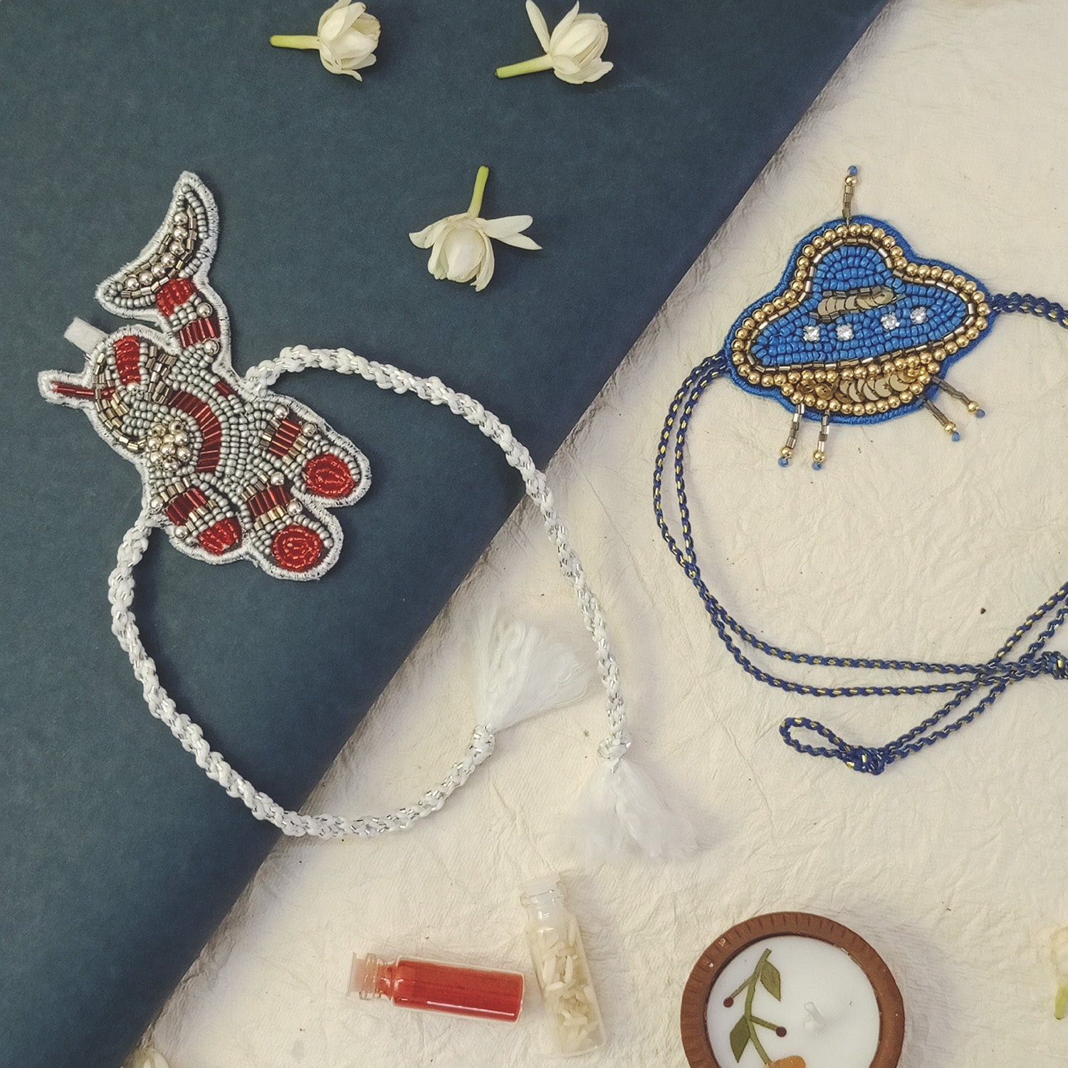 Astronaut & Spaceship - Beaded Rakhi Combo