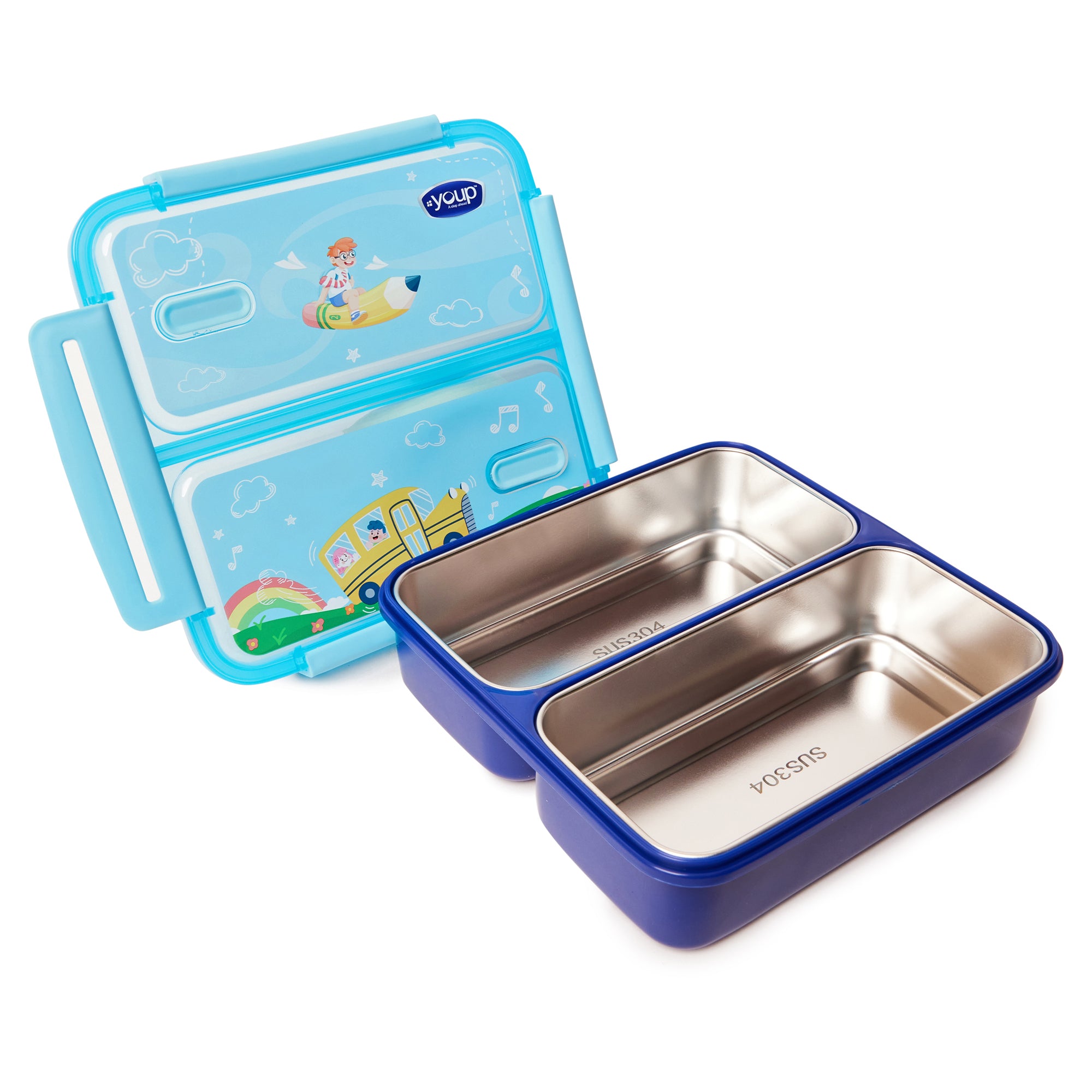 Stainless Steel Kids  Bento Lunch Box With 2 Compartments  Tycoon-1100 Ml
