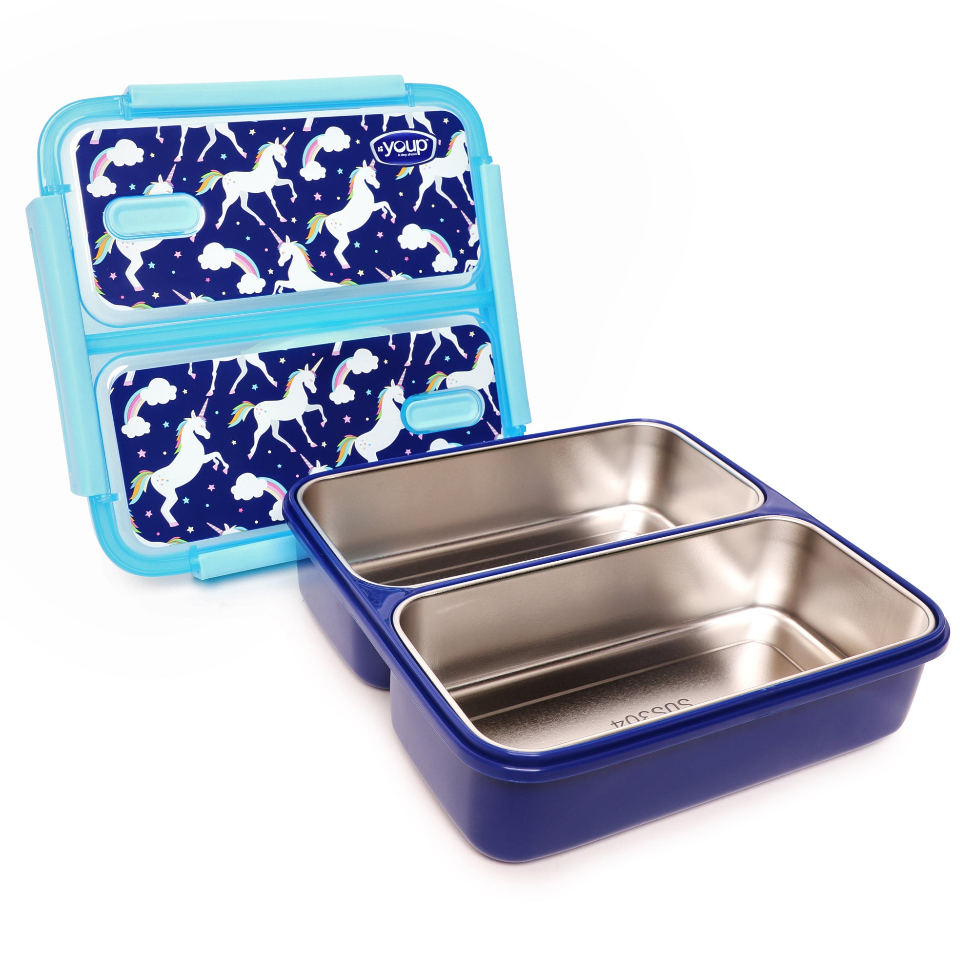 Stainless Steel Unicorn Theme Kids  Bento Lunch Box With 2 Compartments Pluto-1100 Ml