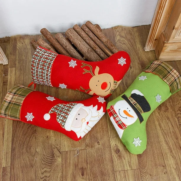 Plaid & Pine Stocking- Snowman