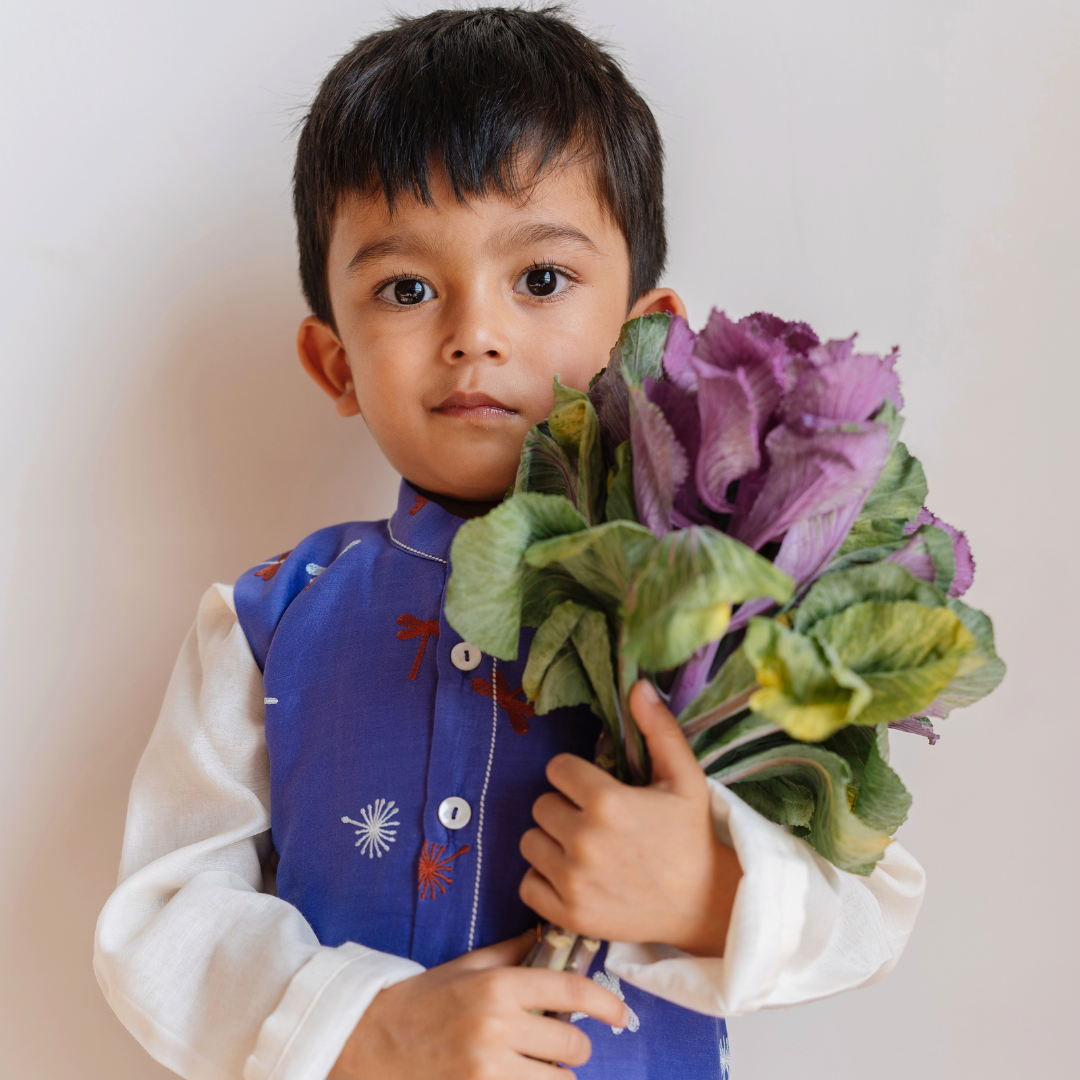 Chanderi Kurta Pyjama & Bandi Set | Embroidered - Dancing with Dragonflies (Amethyst)