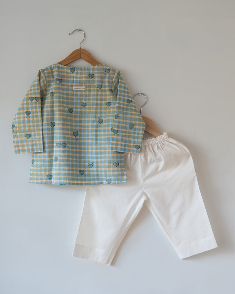 I want to be like Grandpa Kurta Pajama set in Blue Baked with Love print