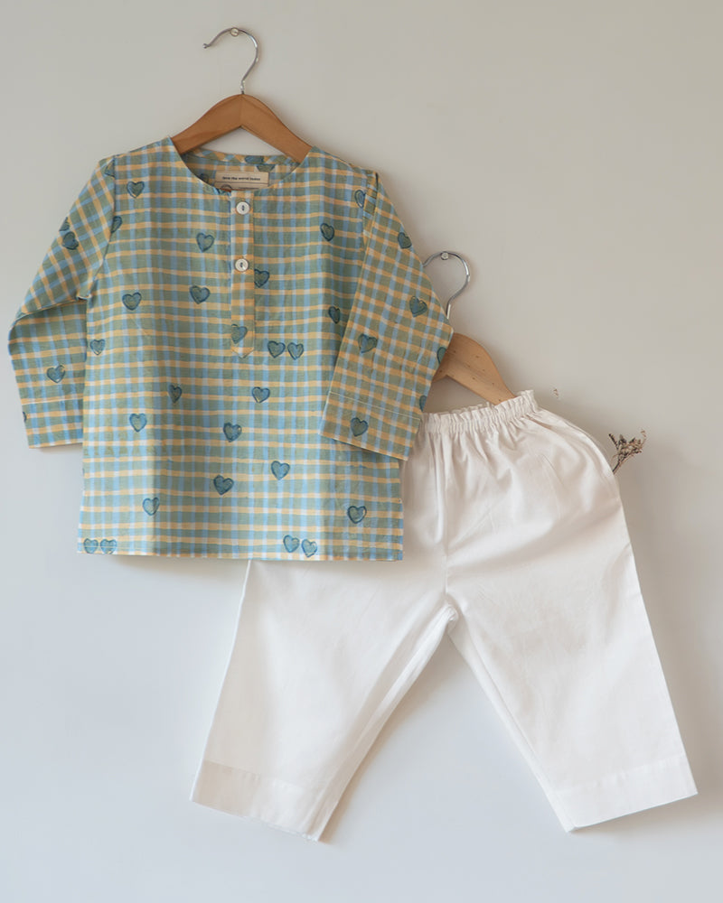 I want to be like Grandpa Kurta Pajama set in Blue Baked with Love print