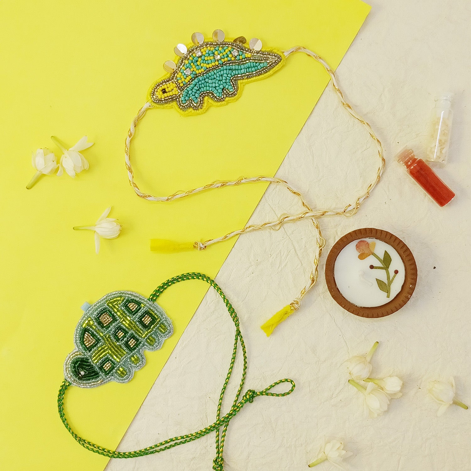 Dinosaur & Turtle  - Beaded Rakhi Combo