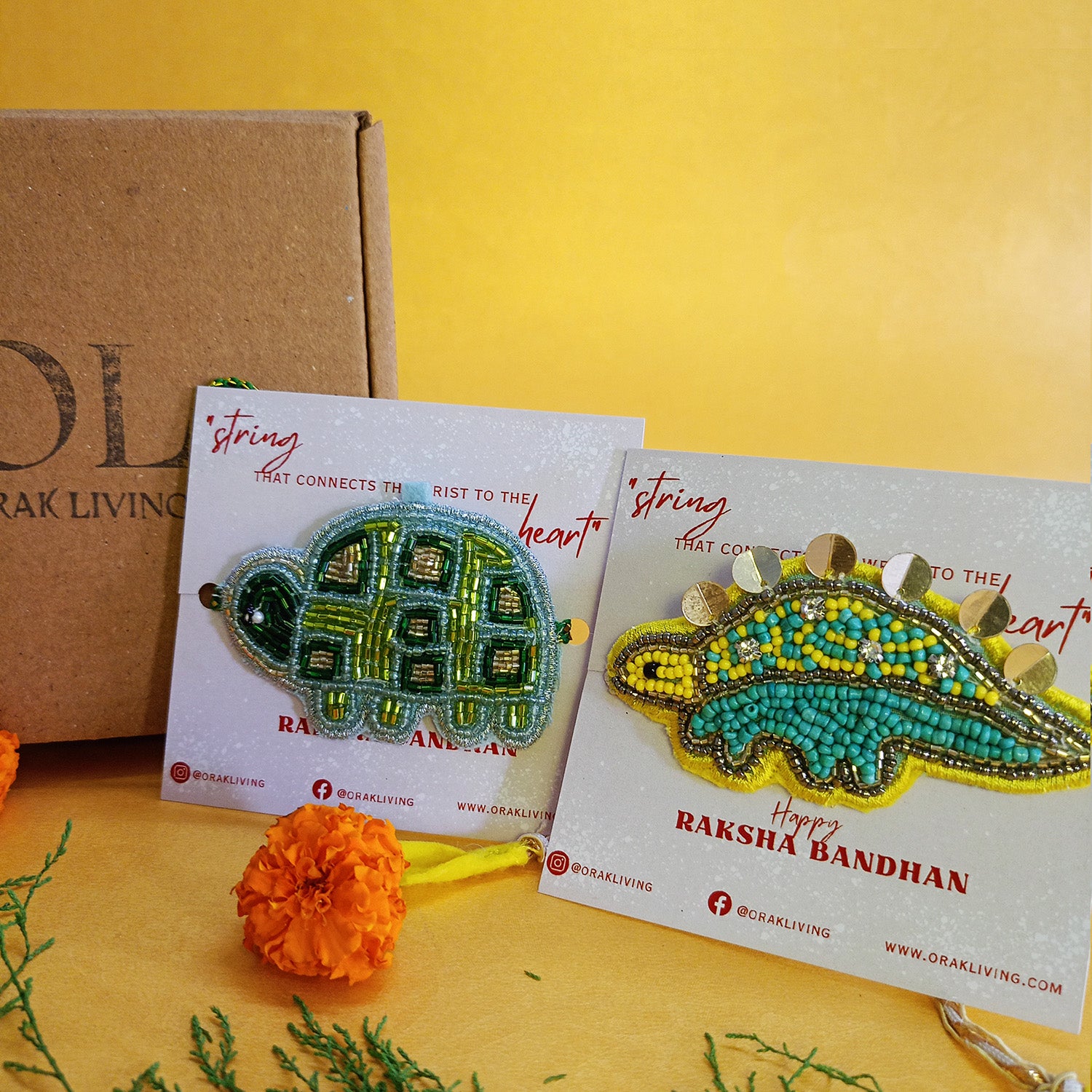 Dinosaur & Turtle  - Beaded Rakhi Combo
