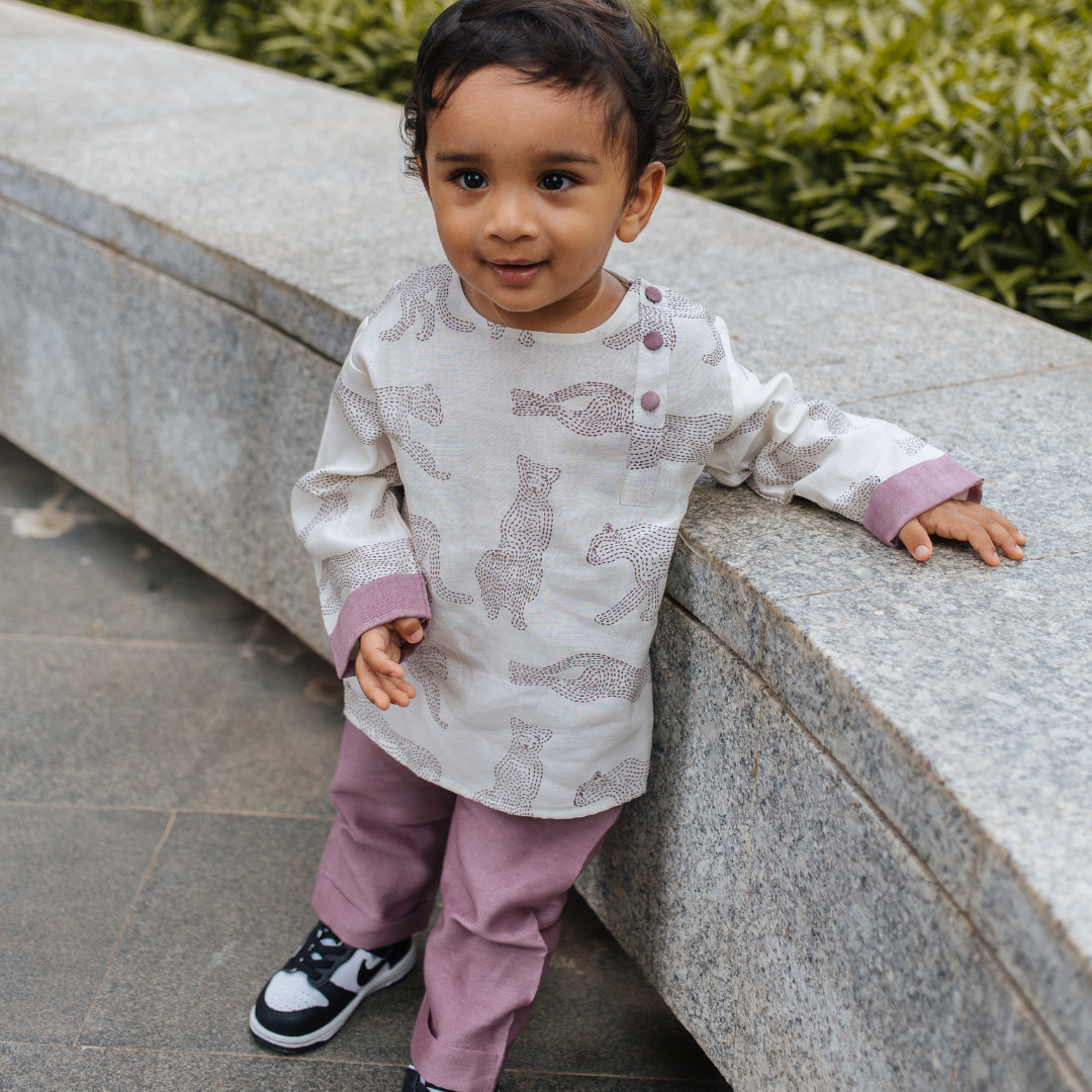Chanderi Kurta Pyjama Set - Cheerful Cheetahs