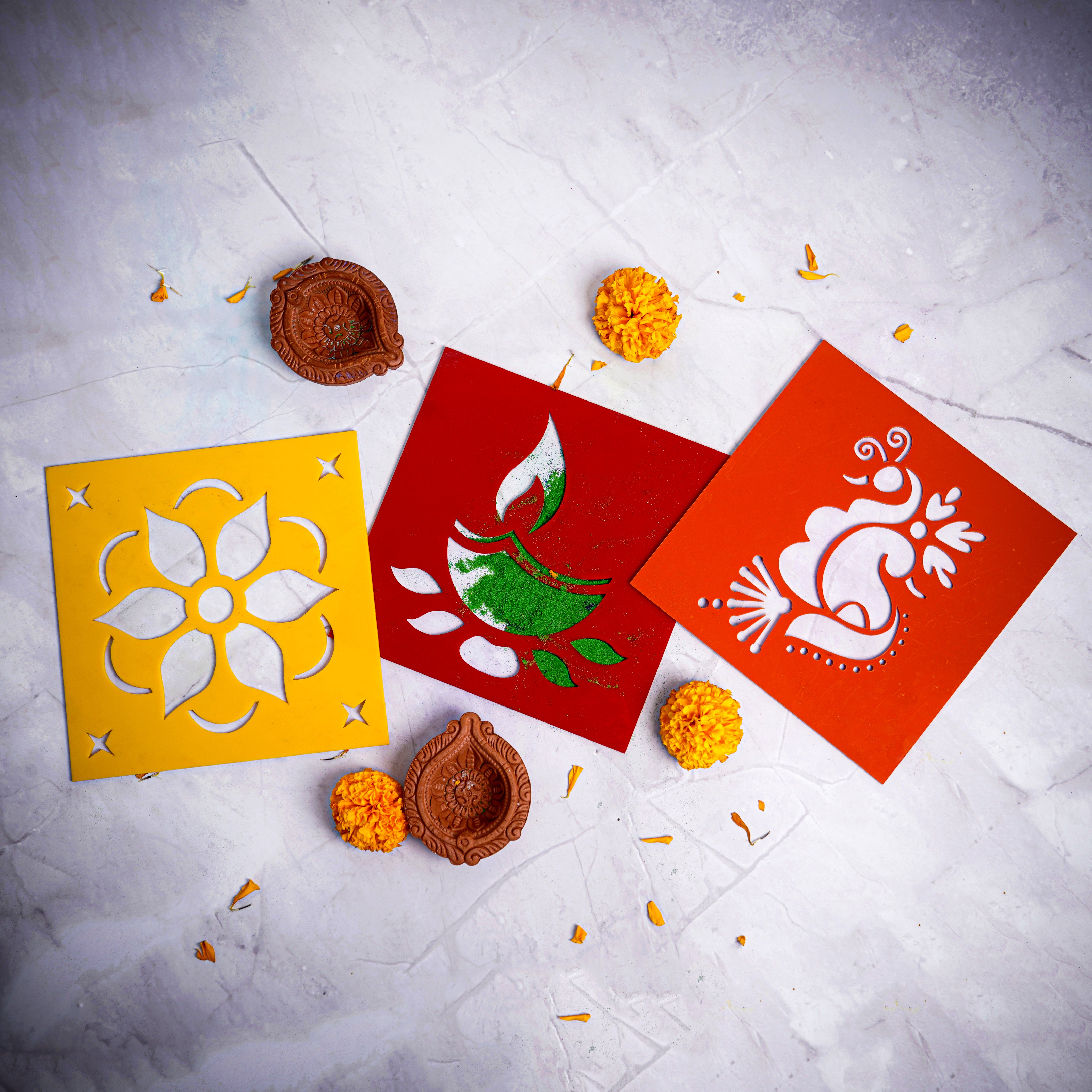 Diwali DIY Rangoli Kit - Set Of Three Stencil