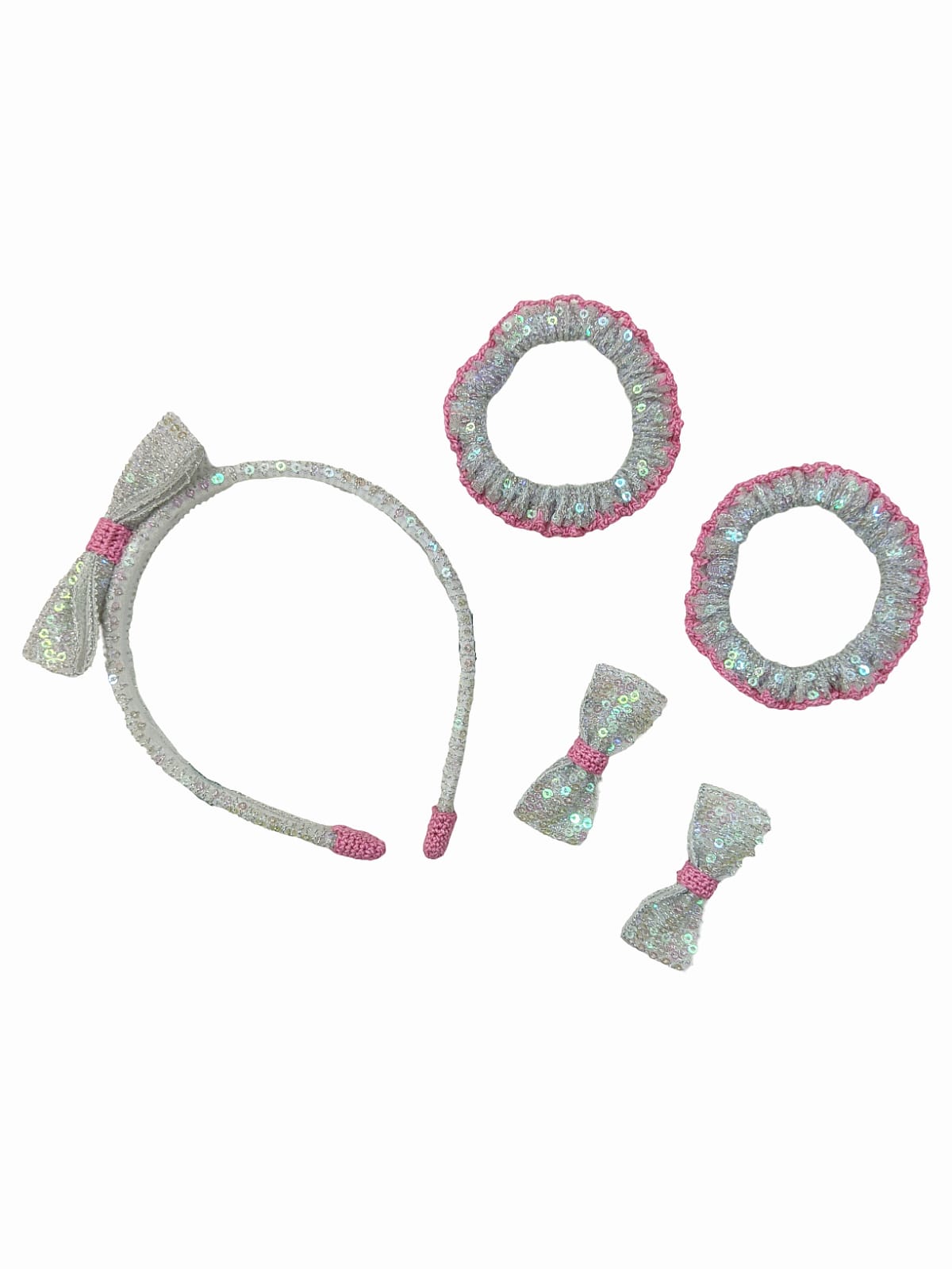 Blinky silver with Pink Handmade Headband , Rubber band and Pins