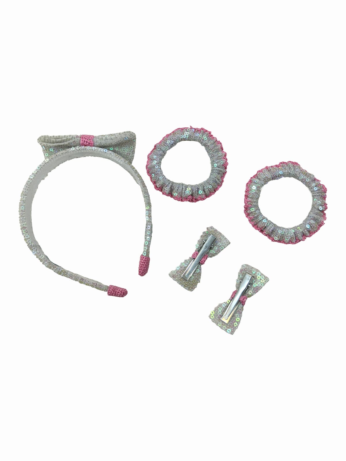 Blinky silver with Pink Handmade Headband , Rubber band and Pins