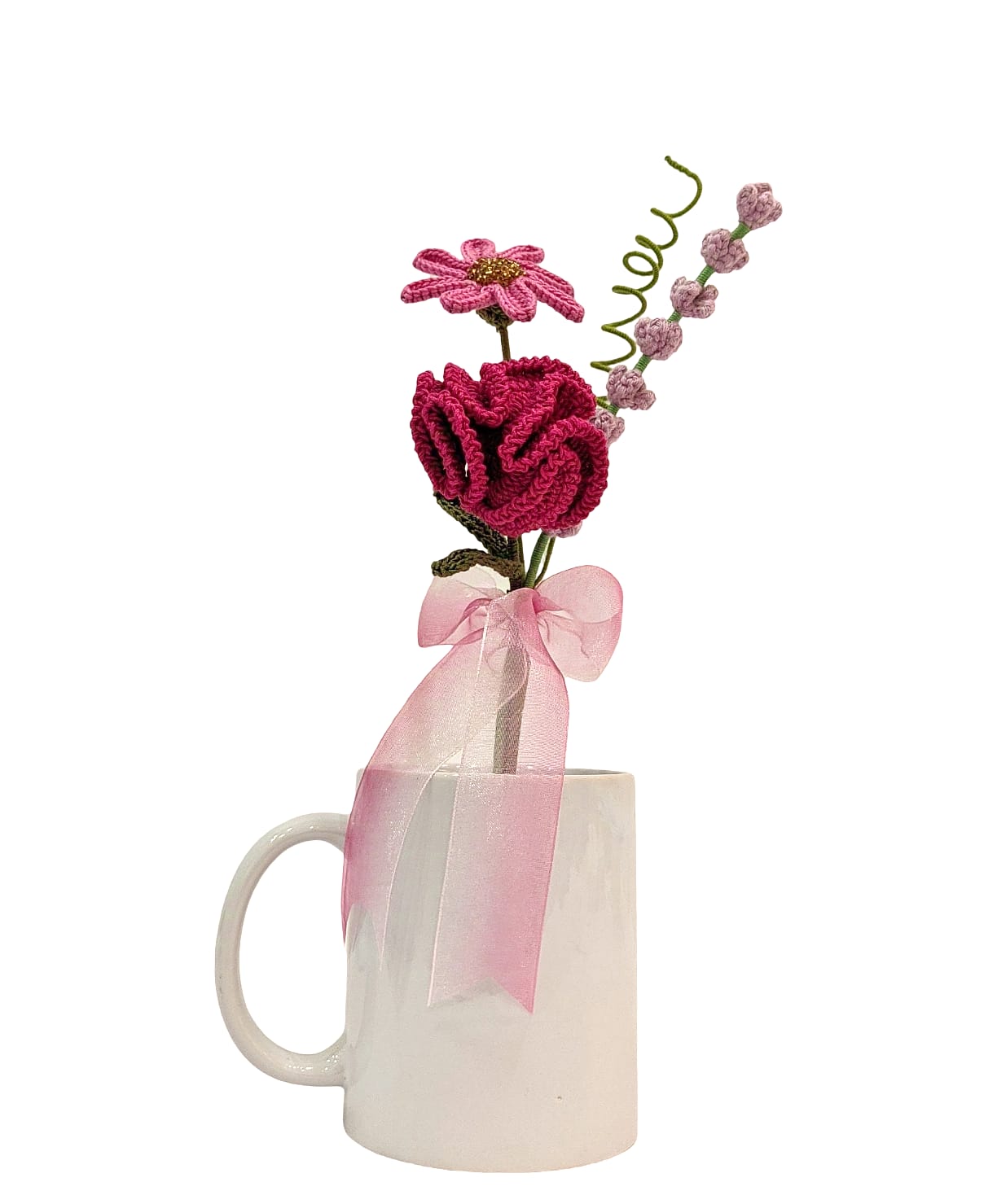 Timeless Daisy : Crochet Carnation and Daisy for Gifting Mug Bouquet