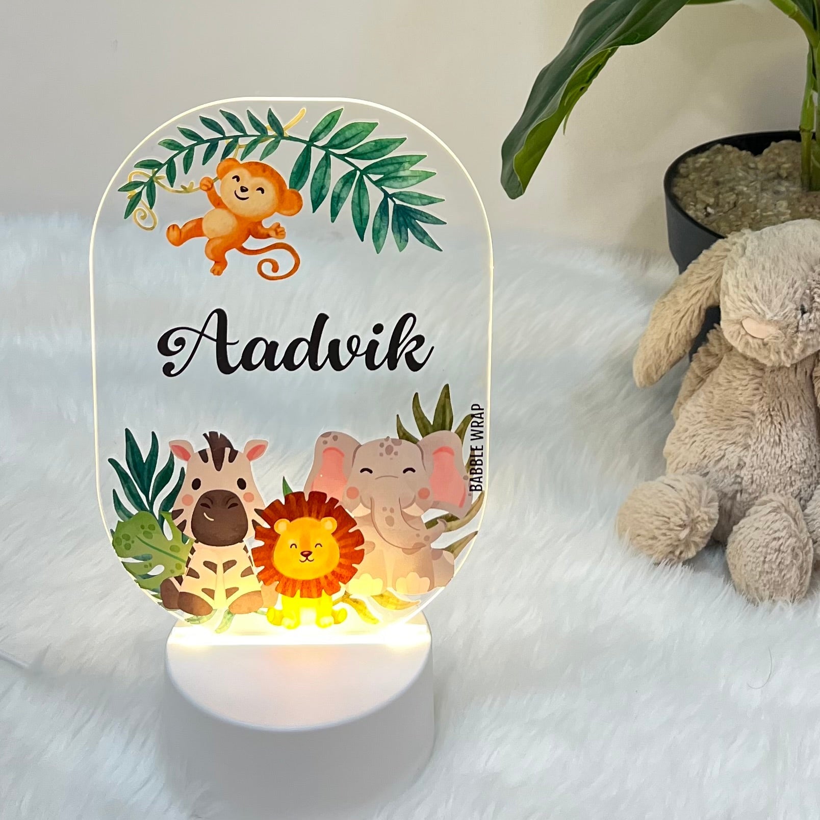 Woodland Animals (Oval) - Acrylic LED Night Lamp