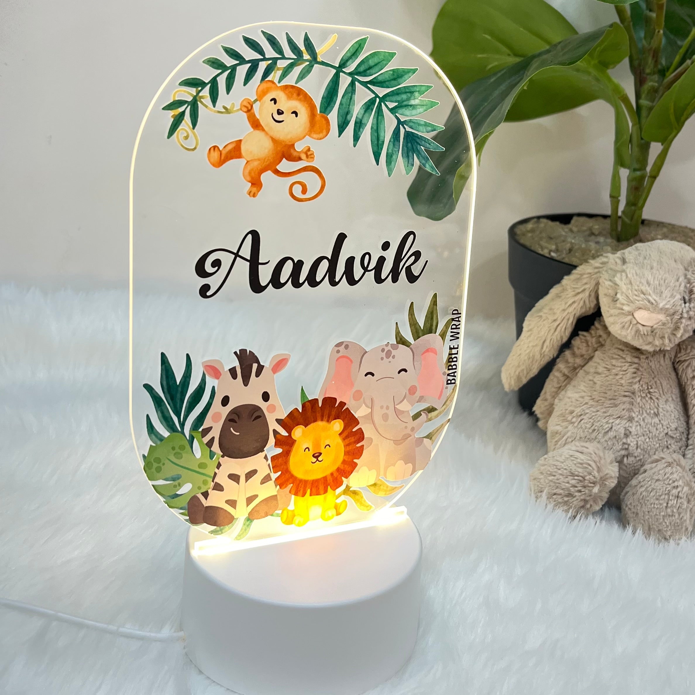 Woodland Animals (Oval) - Acrylic LED Night Lamp