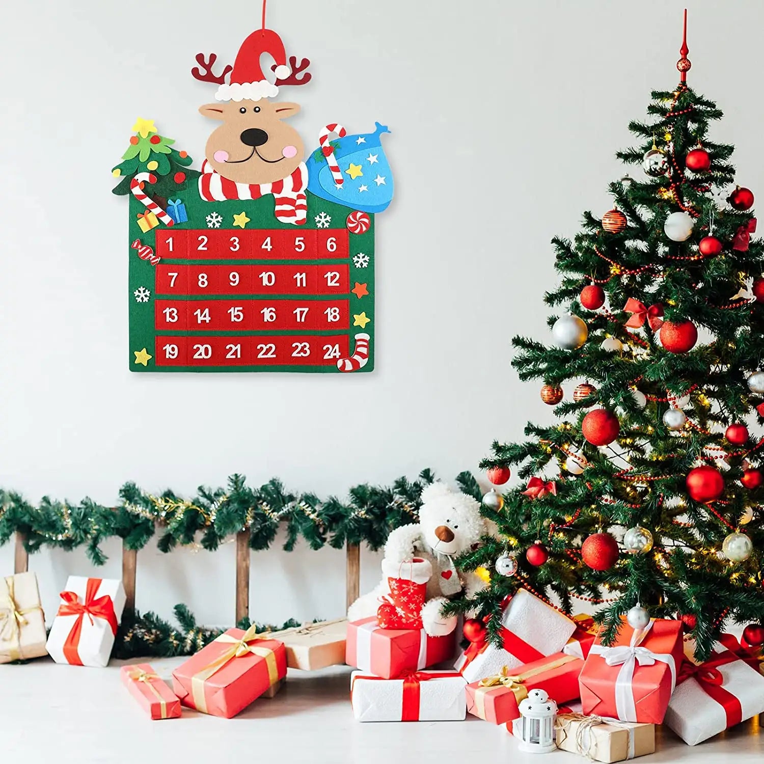 25" Felt Advent Calendar - Magical Reindeer Journey