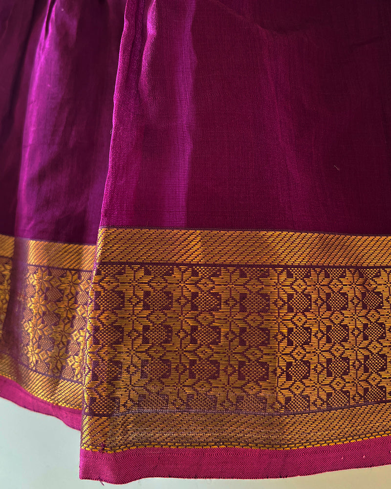 Anagha purple infant pleated festive dress in handwoven cotton silk