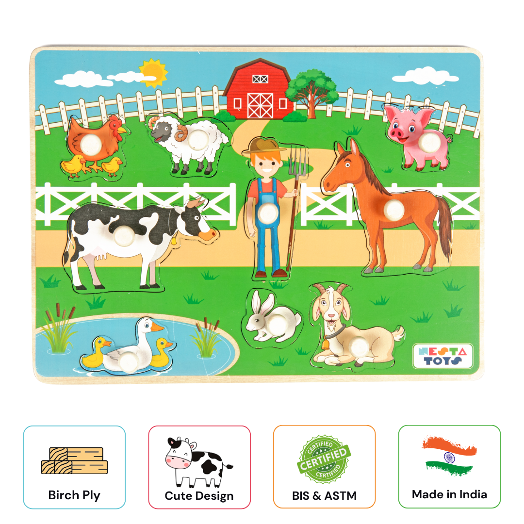 Wooden Farm Animal Knob Puzzle 8 Pcs