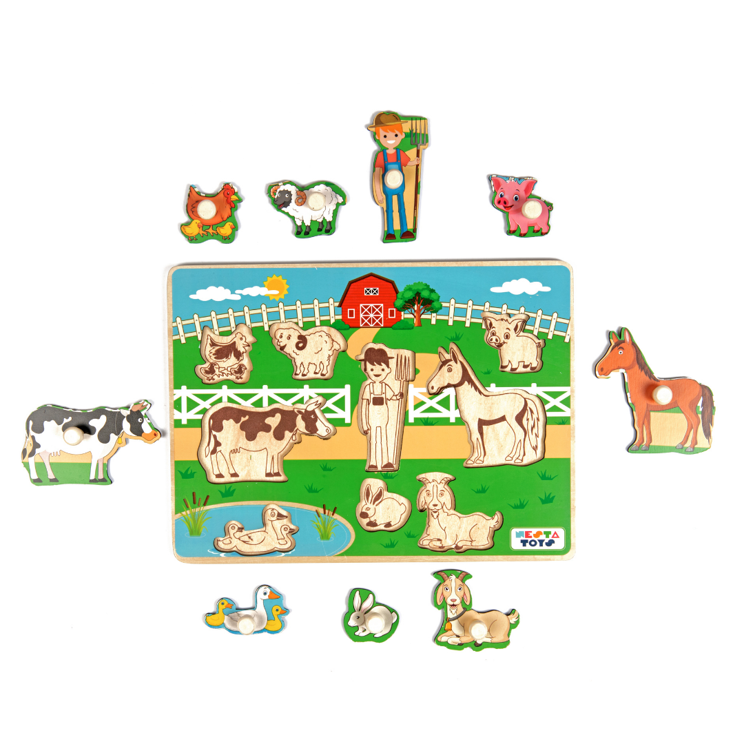 Wooden Farm Animal Knob Puzzle 8 Pcs