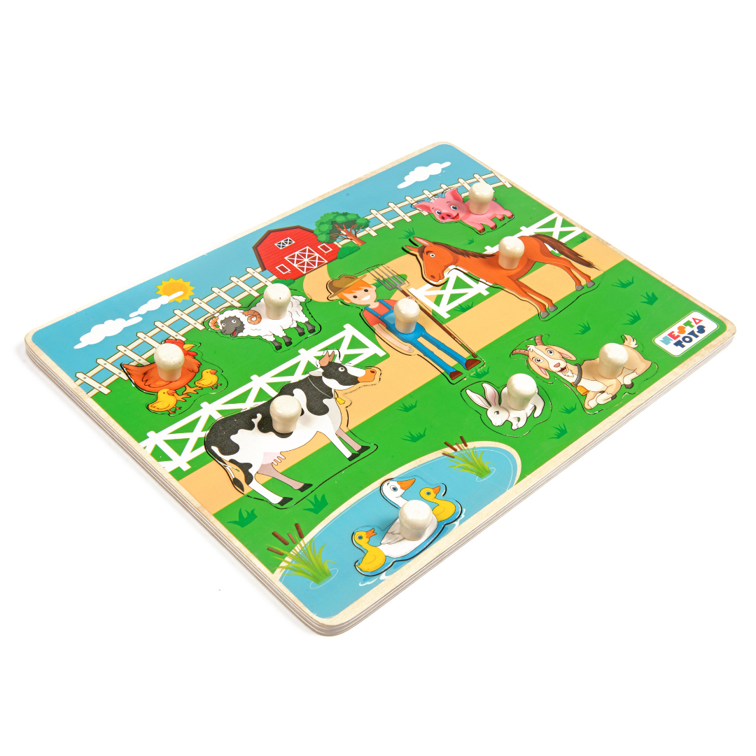 Wooden Farm Animal Knob Puzzle 8 Pcs