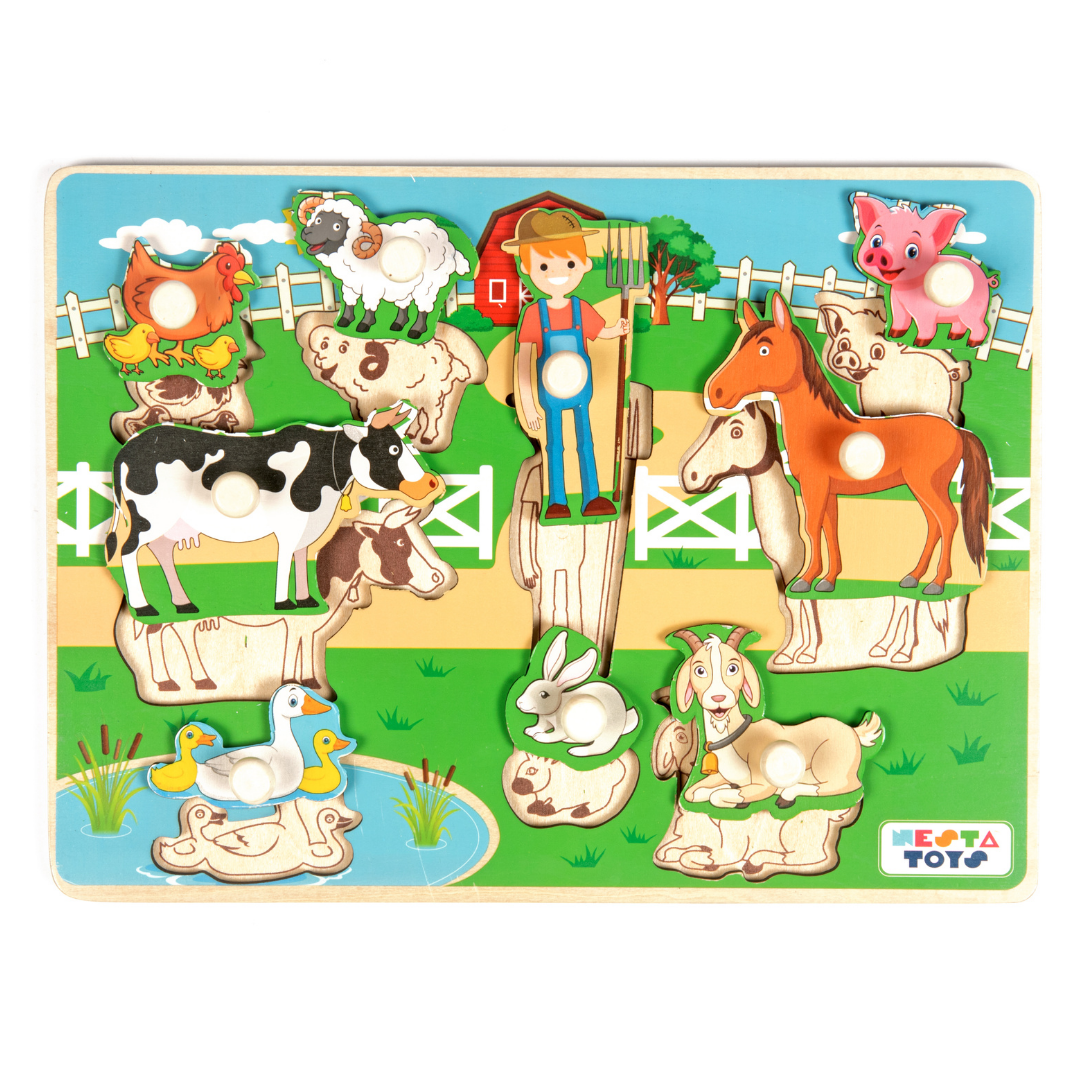 Wooden Farm Animal Knob Puzzle 8 Pcs