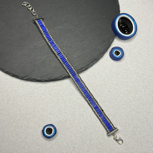 Blue & Silver Beaded Rakhi Bracelet