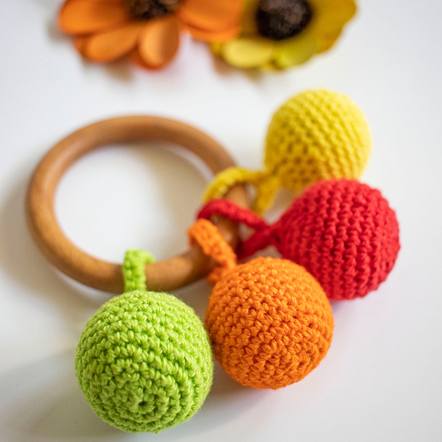 Wooden Crochet Rattle and Teether