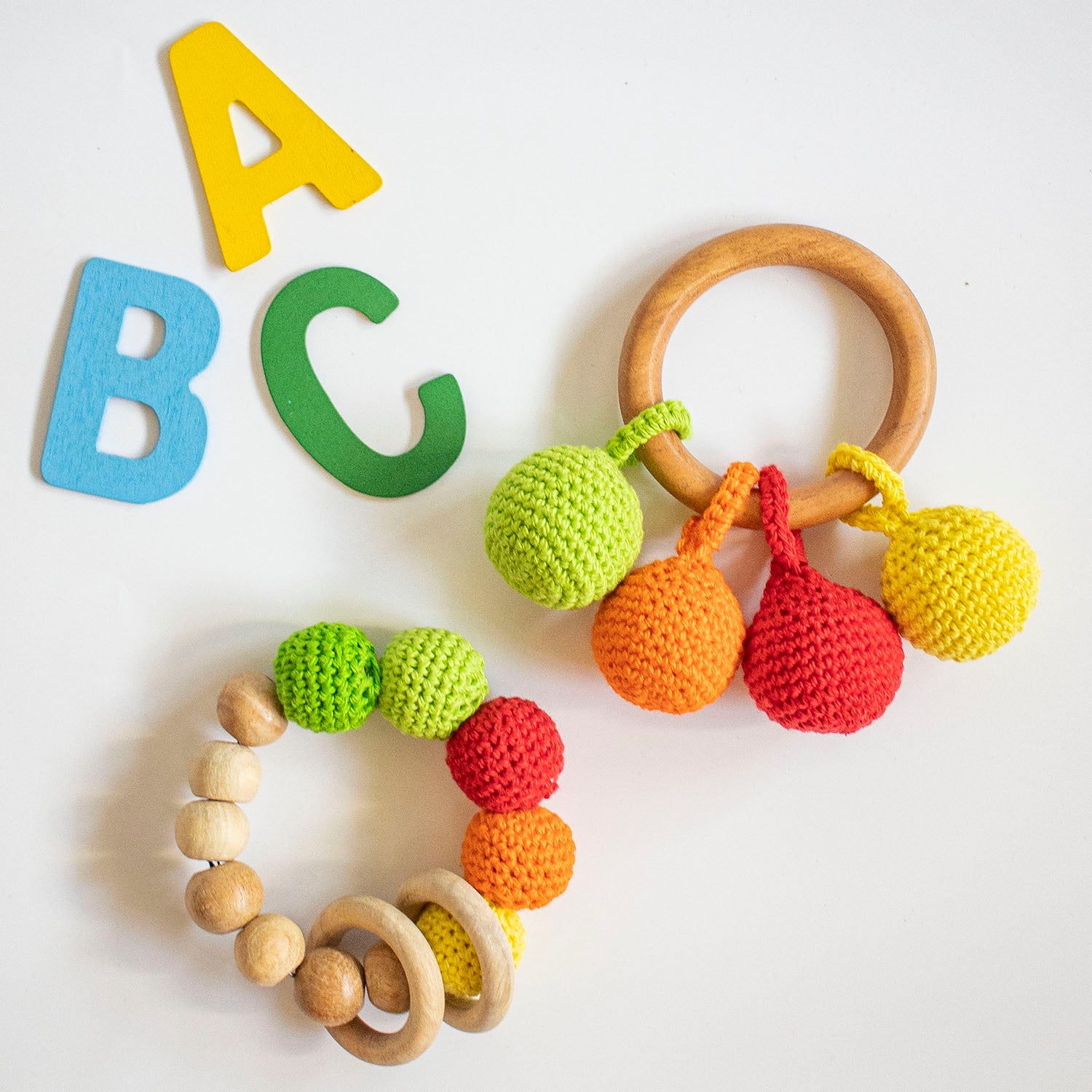 Wooden Crochet Rattle and Teether