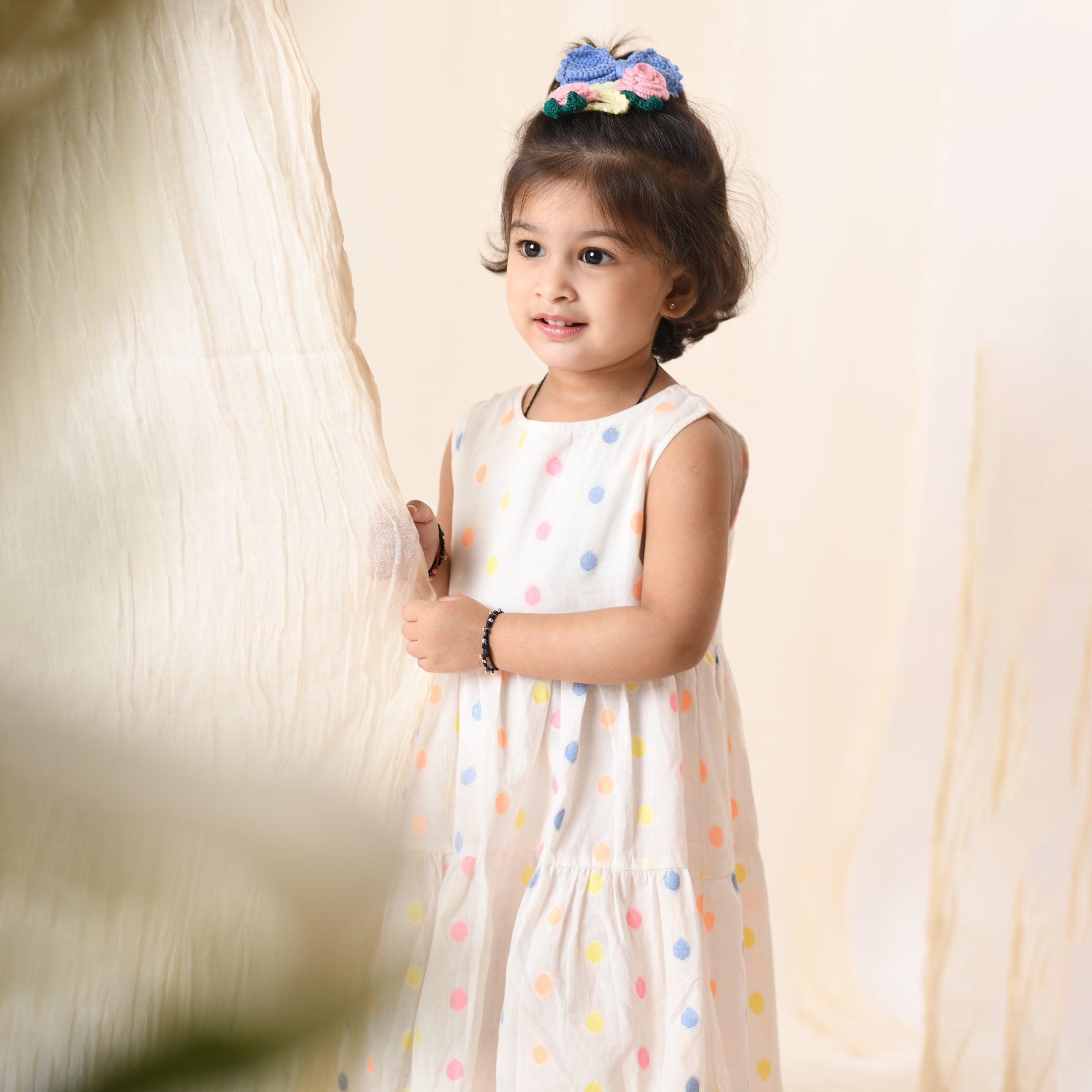 Organic Cotton Polka Dot Dress & Rose Clip, Bow Set/Gift Set-Gift Set