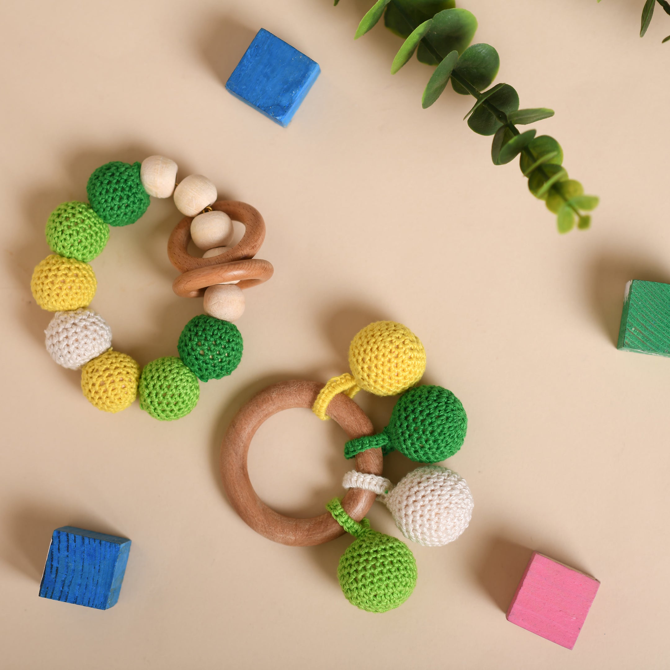 Bead Teether and Rattle and Push and Pull Toy - Neem Wood