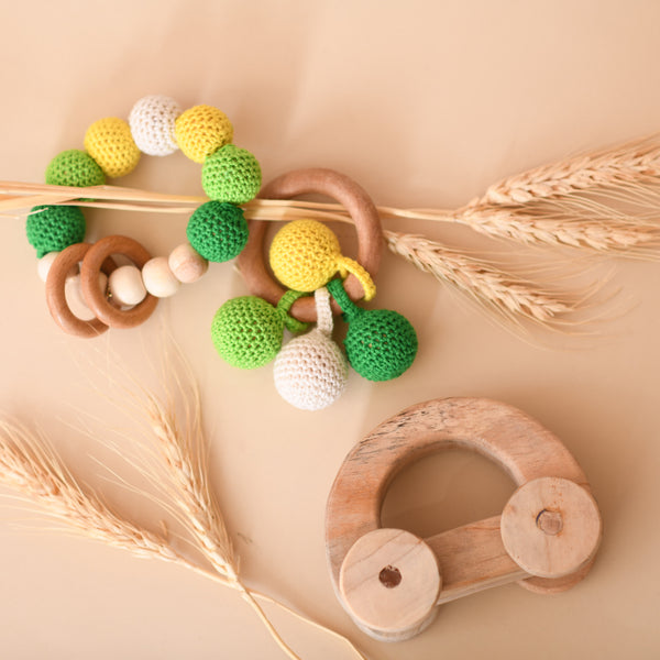 Bead Teether and Rattle and Push and Pull Toy - Neem Wood