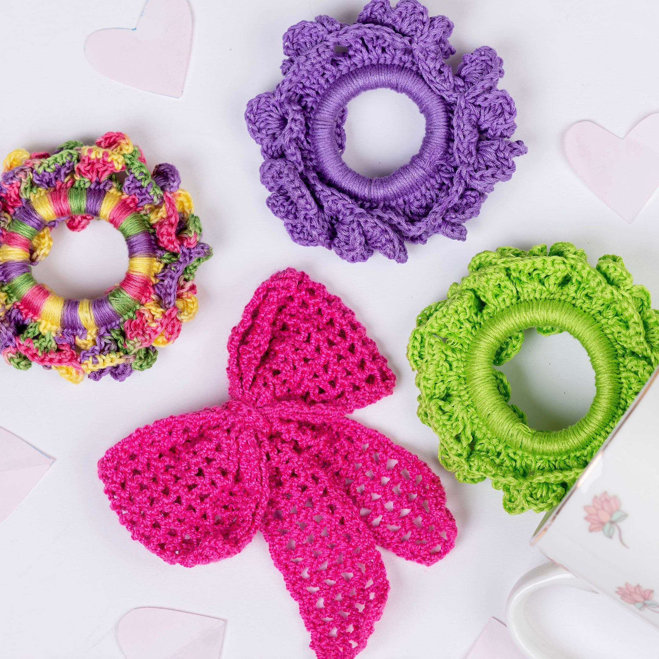 Cuddle Buds - Crochet Scrunchies/ Pink Big Bow- Gift Set