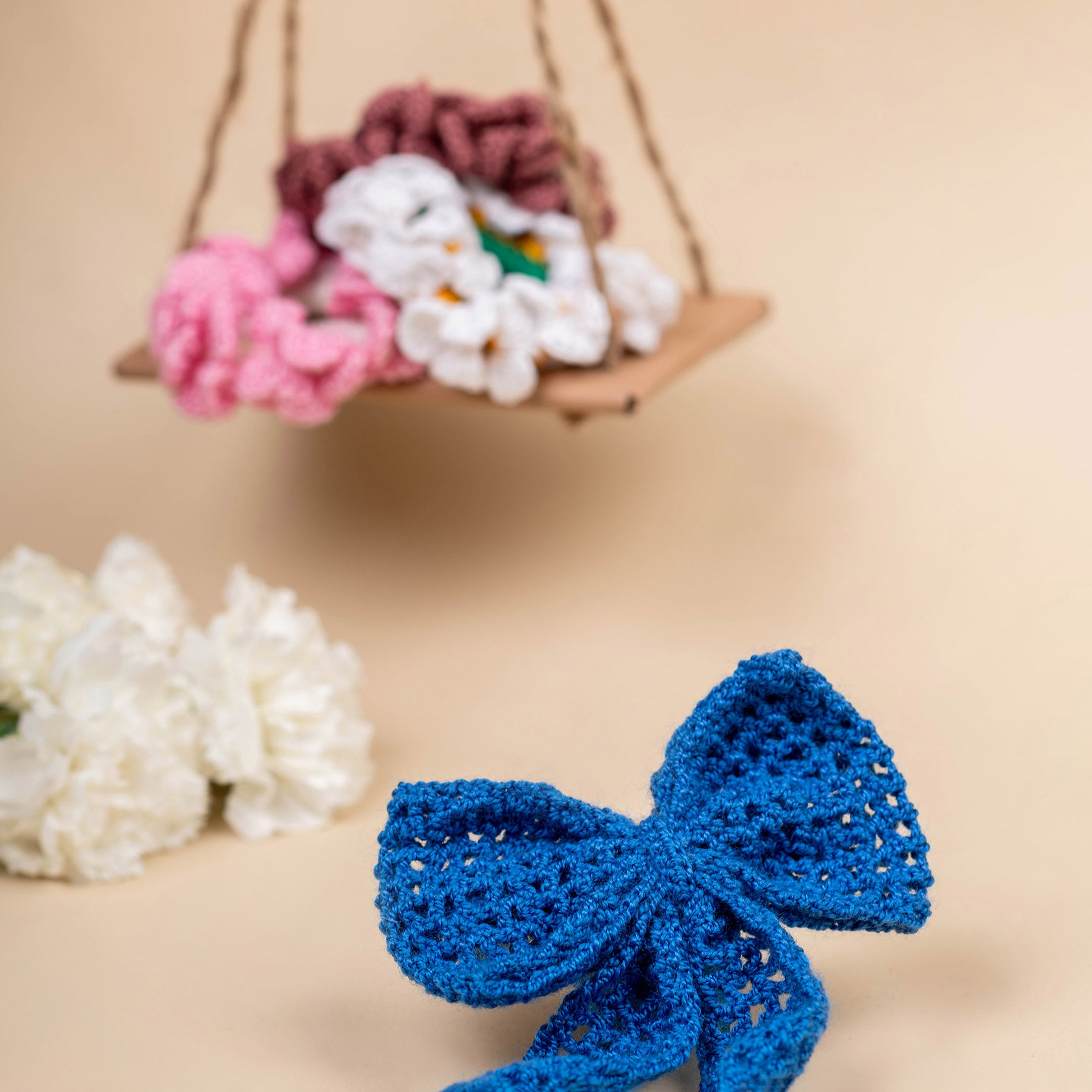 Petite Pretties - Crochet Scrunchies/ Blue Big Bow- Gift Set