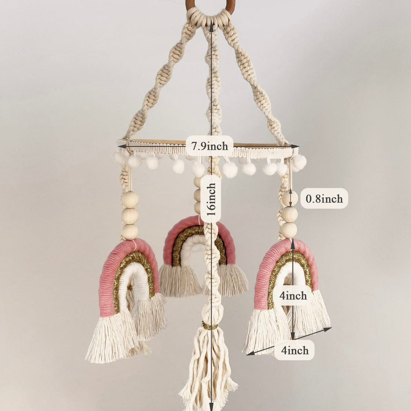 Rainbow Macrame (Pink) - Cot / Crib Mobile