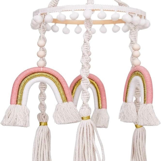 Rainbow Macrame (Pink) - Cot / Crib Mobile