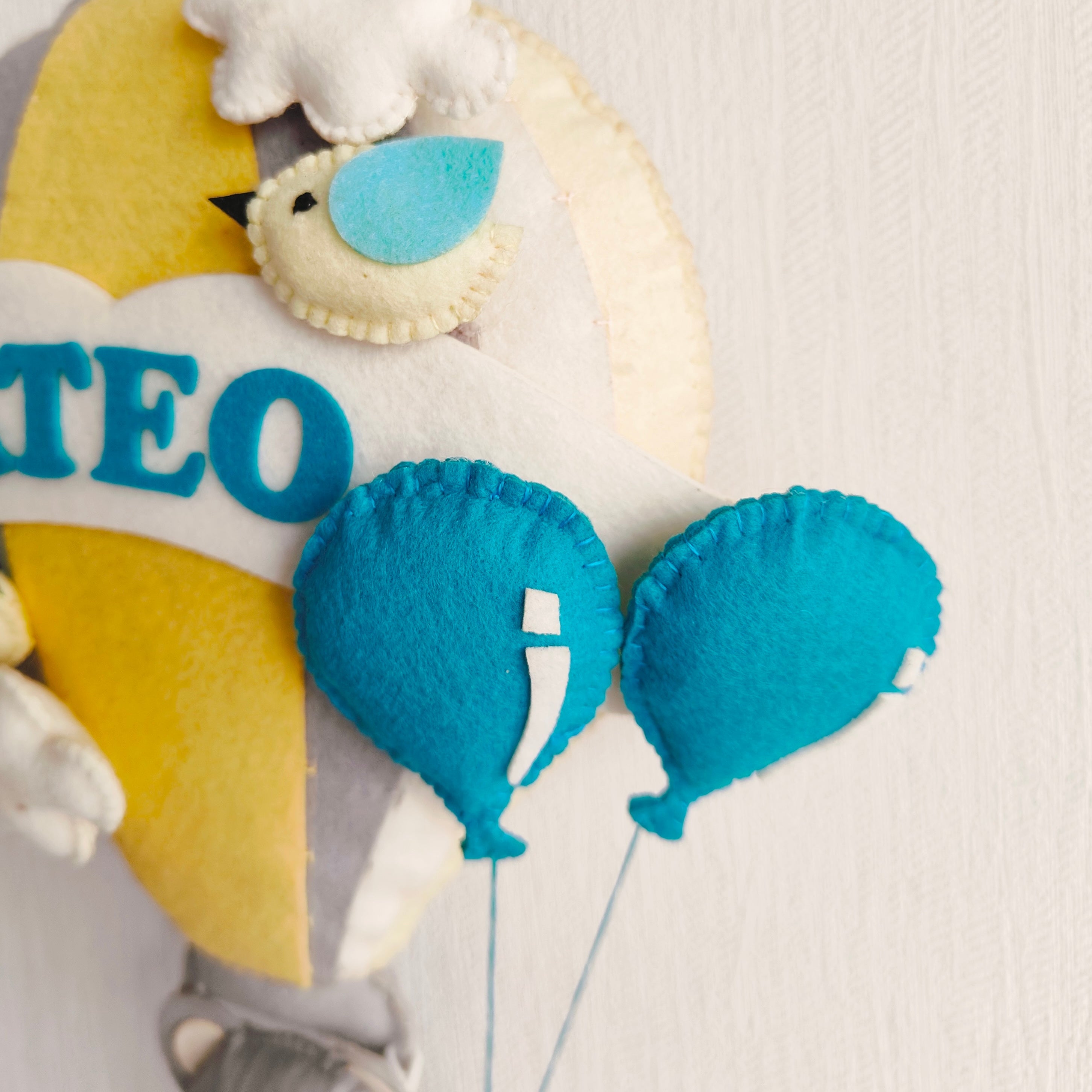 Grey Teddy in a Hot Air Balloon Name Hanging