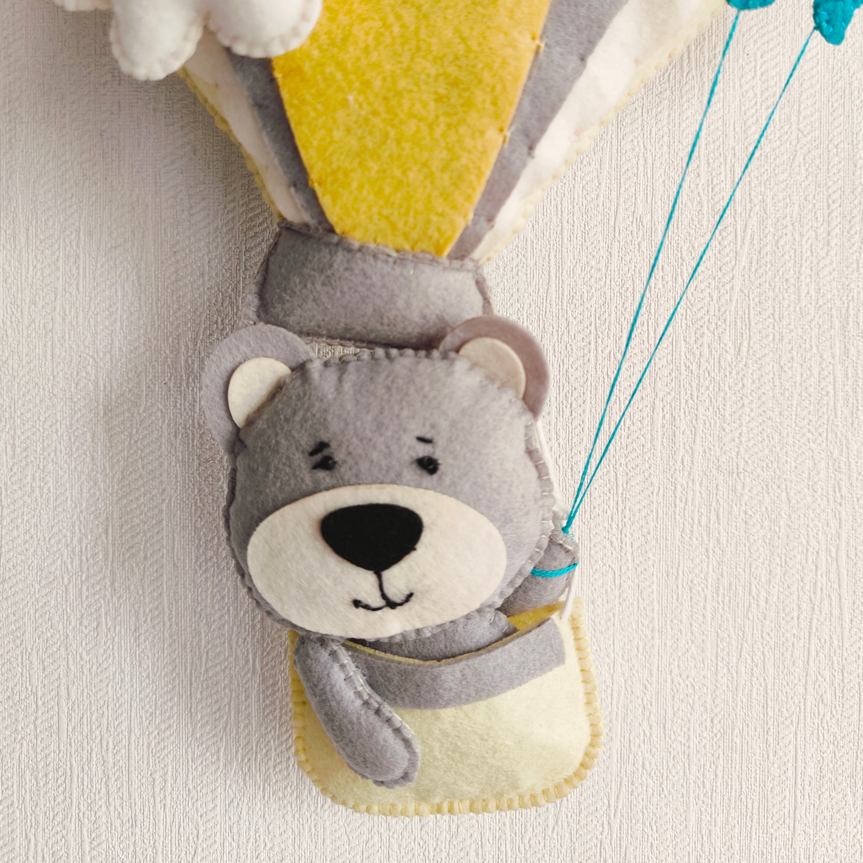 Grey Teddy in a Hot Air Balloon Name Hanging