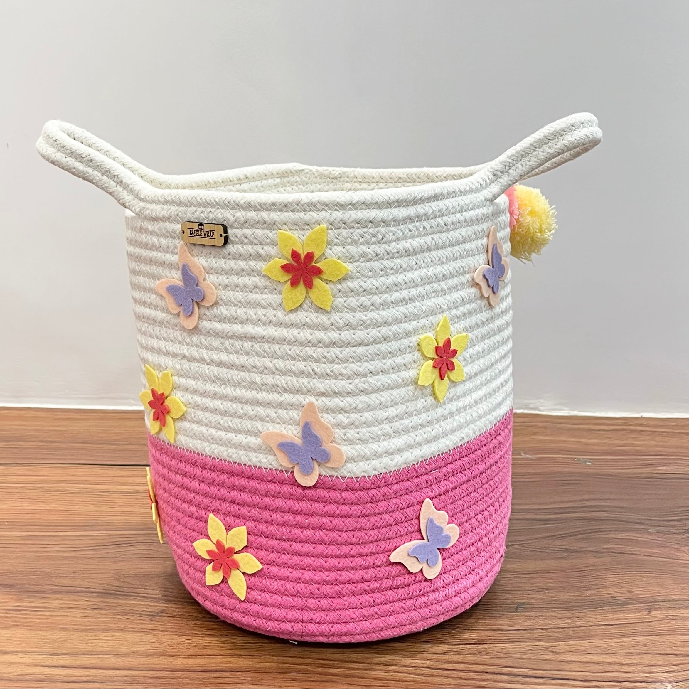 Butterfly Blossoms - Jute Cotton Storage Basket