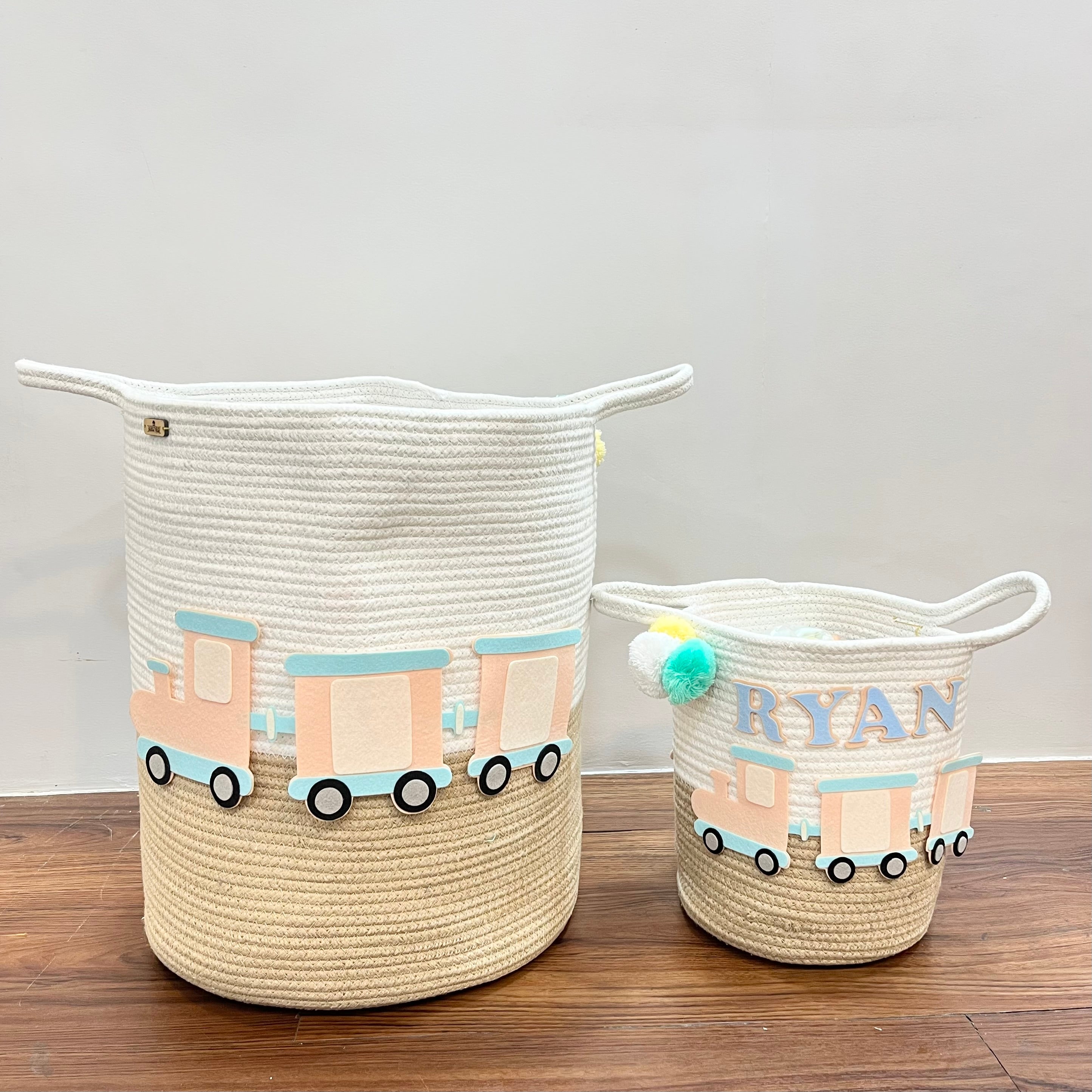 Choo Choo Train Treasures - Jute Cotton Storage Basket