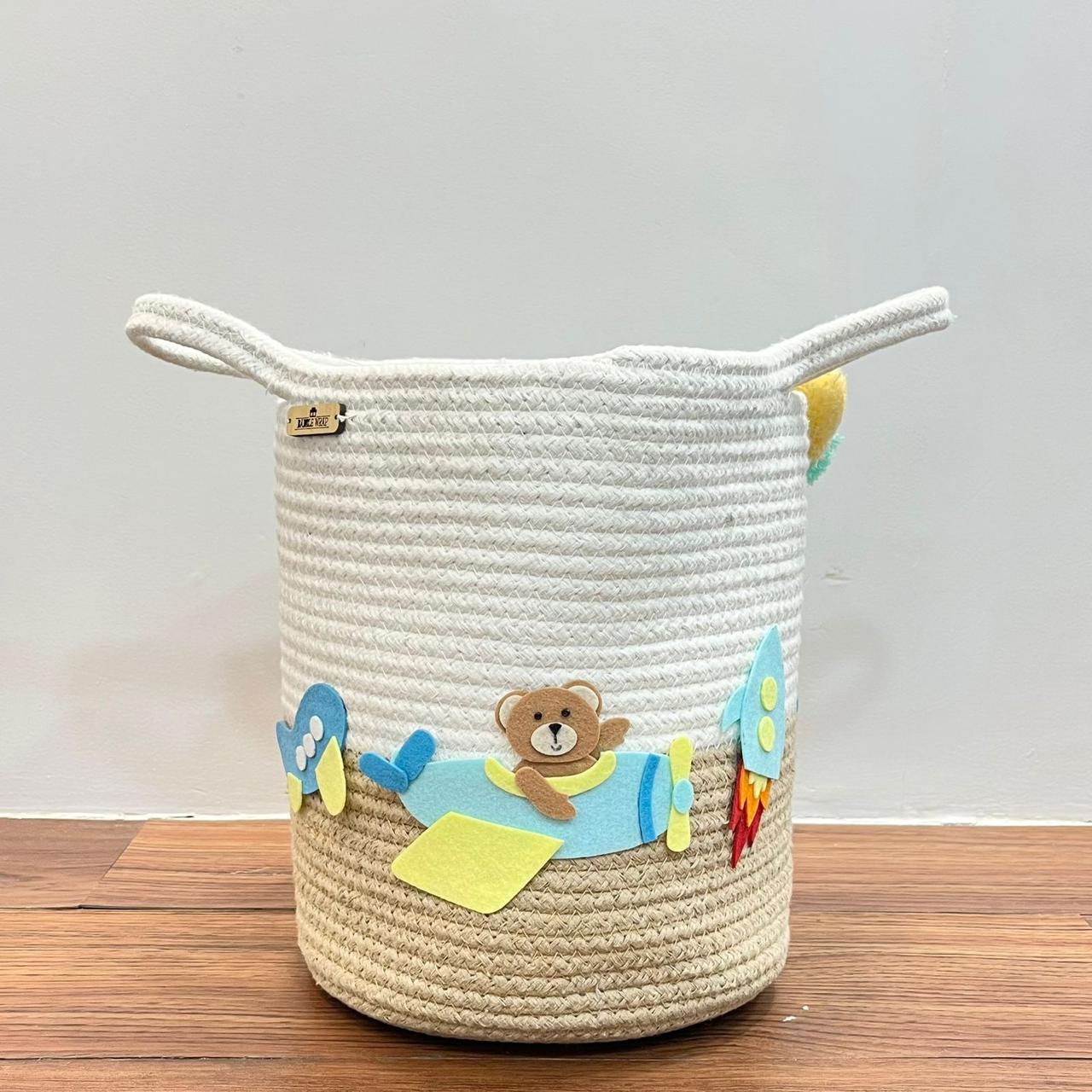 Skybound Teddy - Jute Cotton Storage Basket