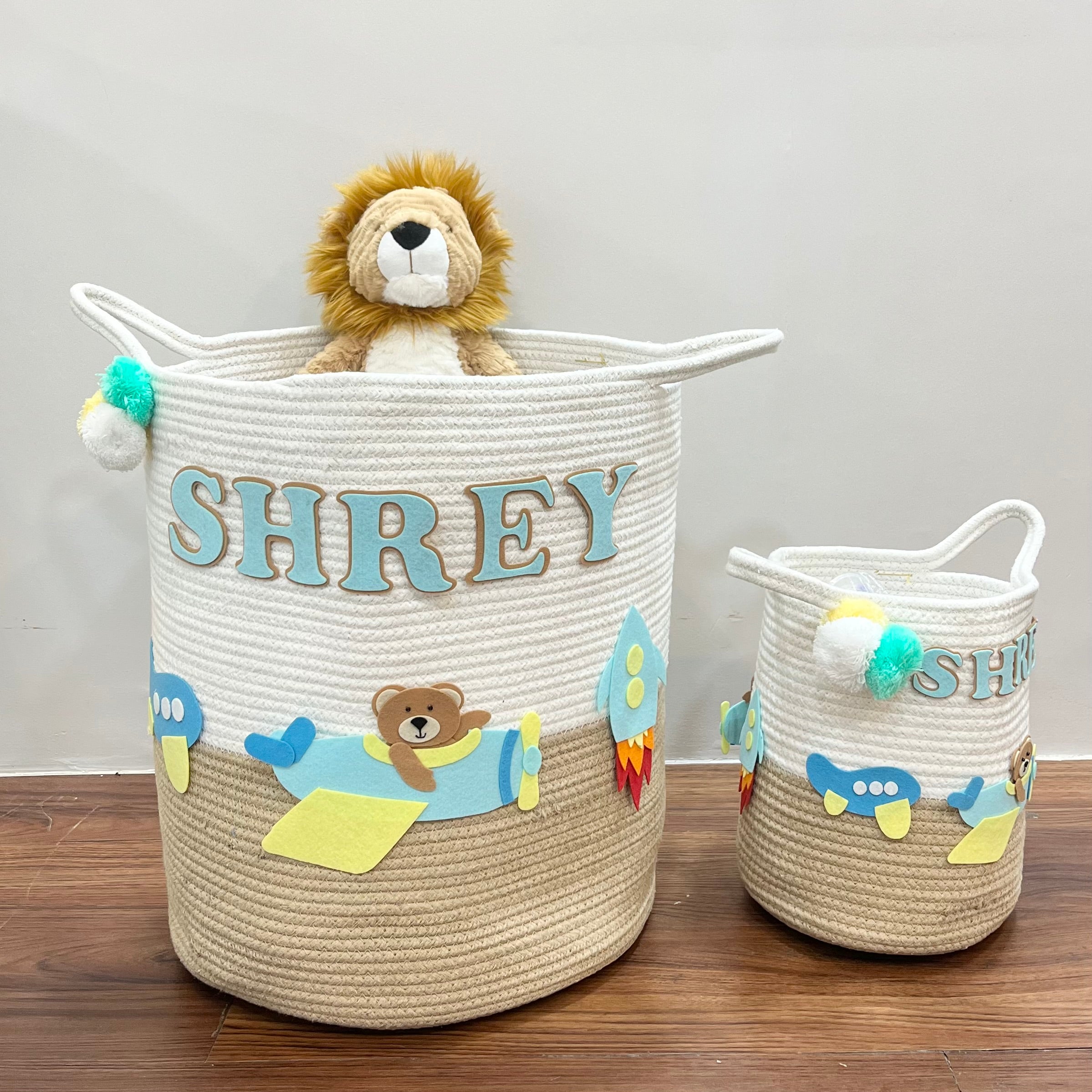 Skybound Teddy - Jute Cotton Storage Basket