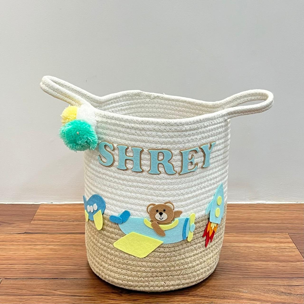 Skybound Teddy - Jute Cotton Storage Basket