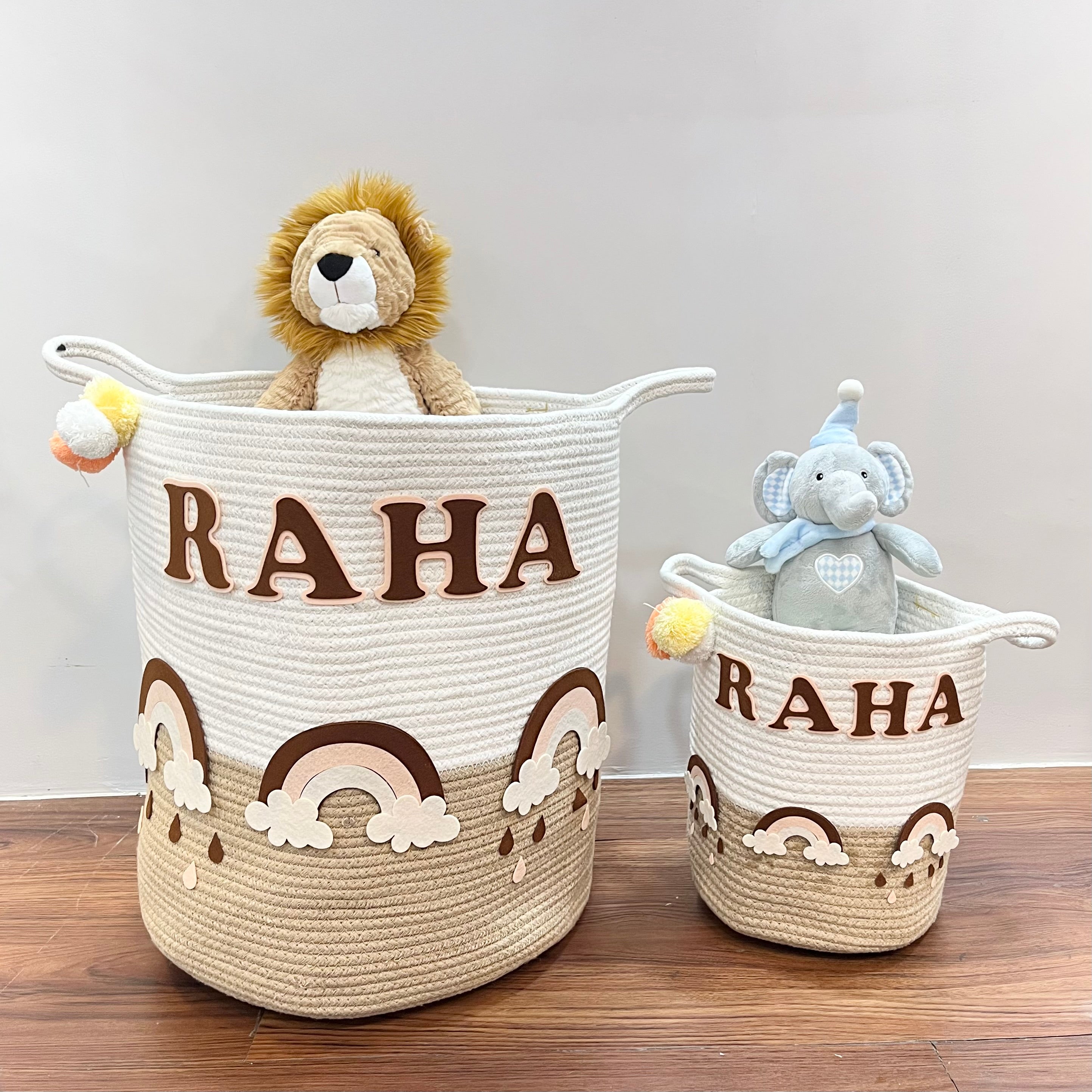 Rainbow Raindrops - Jute Cotton Storage Basket