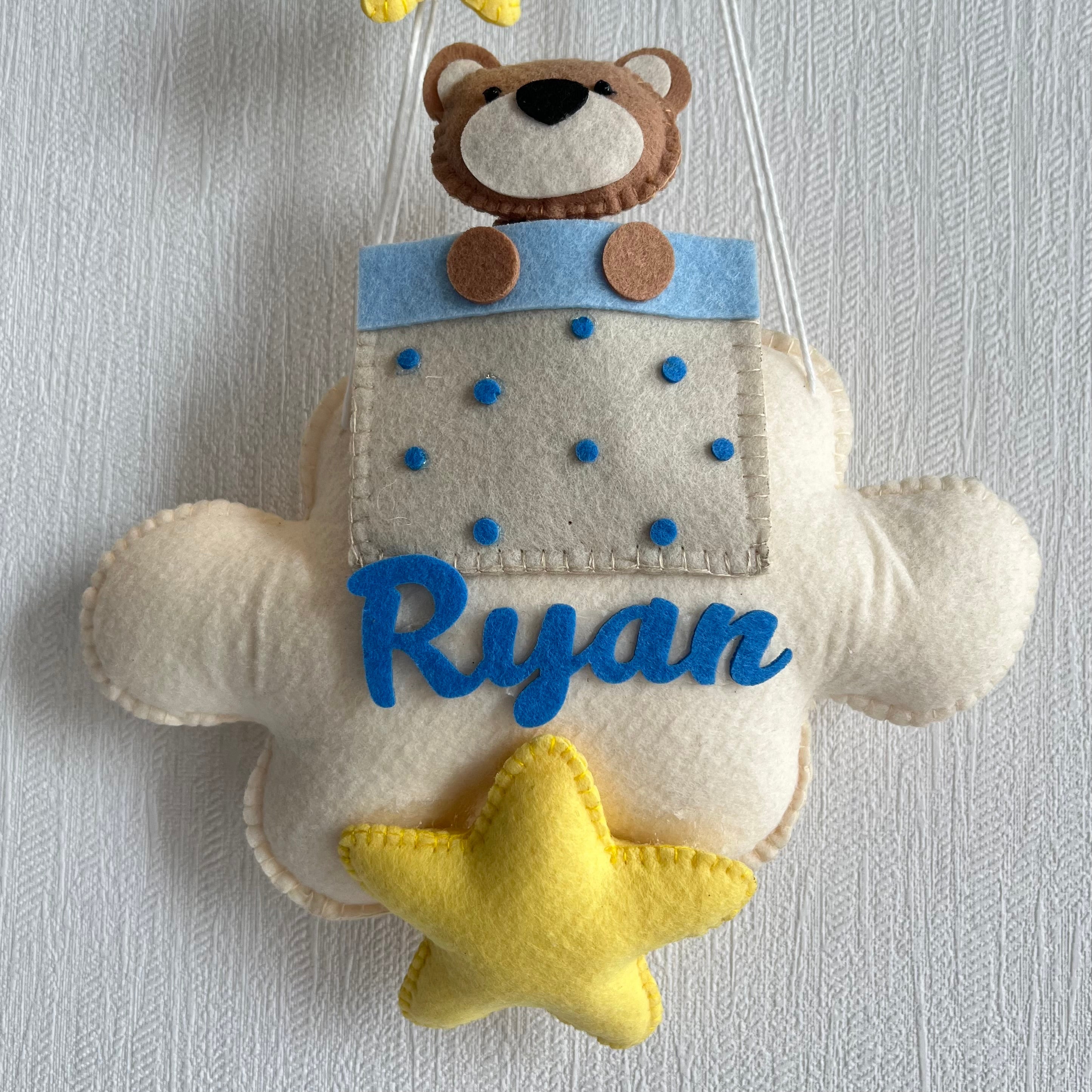 Brown Teddy in a Hot Air Balloon Name Hanging