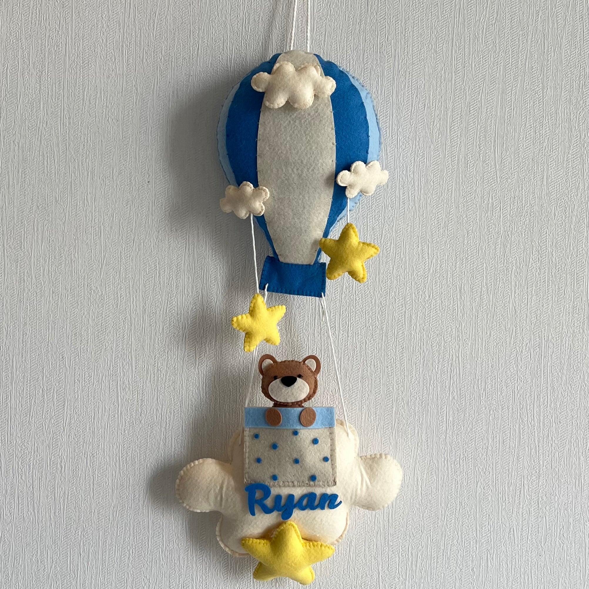 Brown Teddy in a Hot Air Balloon Name Hanging