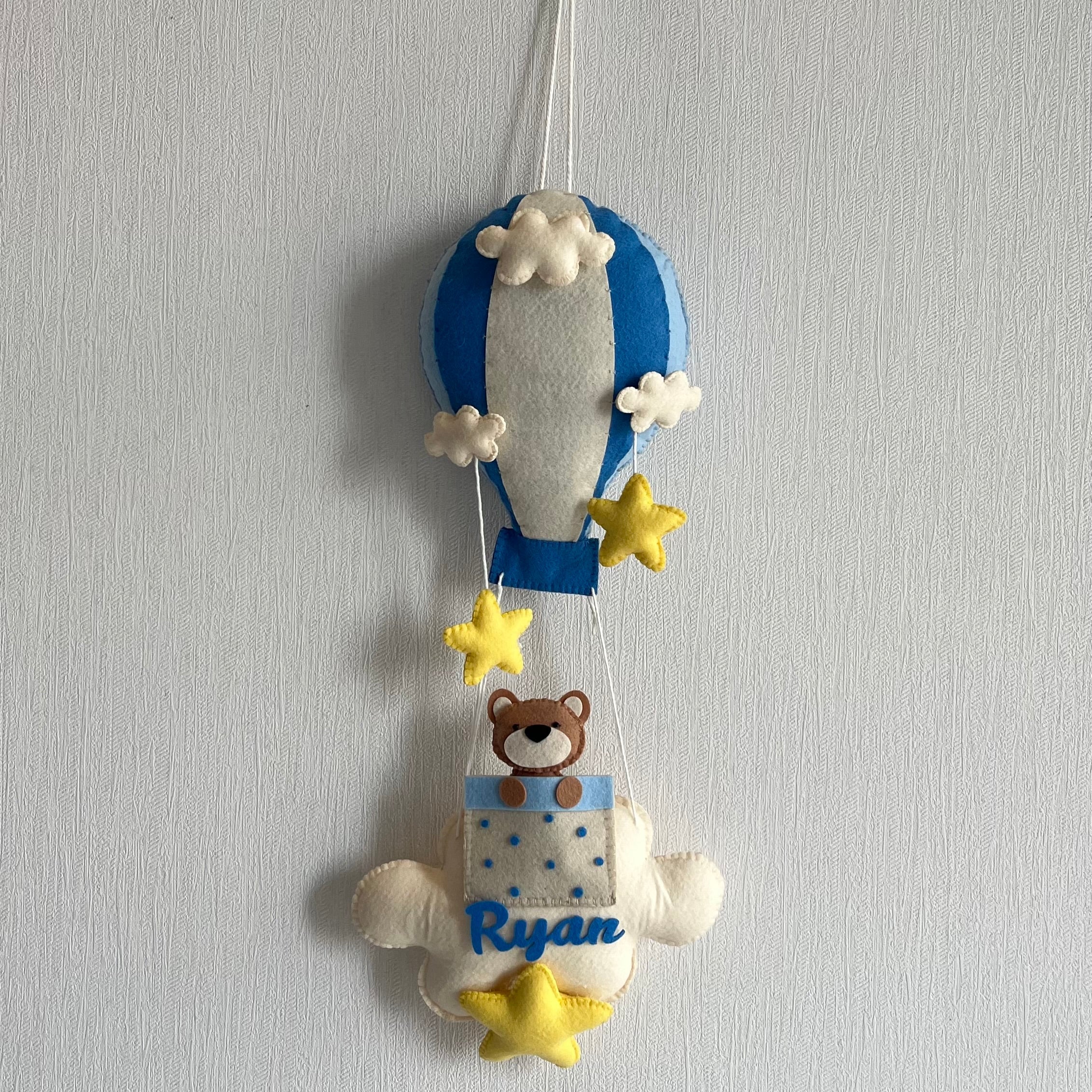 Brown Teddy in a Hot Air Balloon Name Hanging