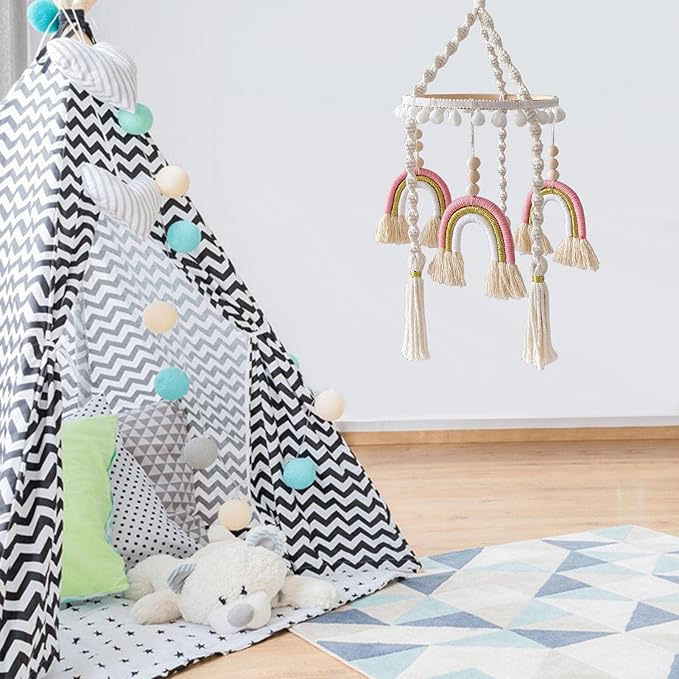 Rainbow Macrame (Pink) - Cot / Crib Mobile