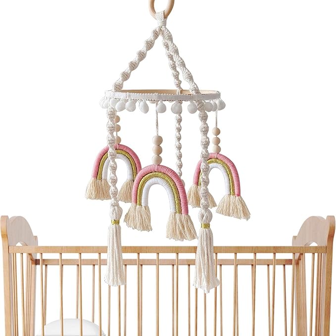 Rainbow Macrame (Pink) - Cot / Crib Mobile