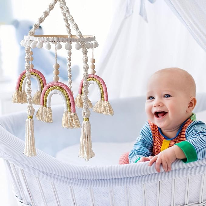 Rainbow Macrame (Pink) - Cot / Crib Mobile